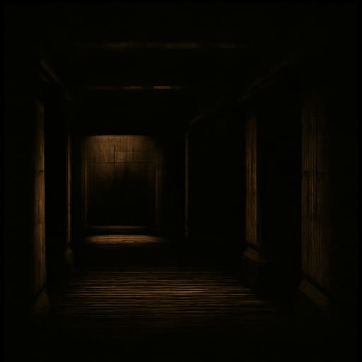 An abandoned office interior with desks and low light